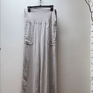 Chic Light Gray wide leg linen pant with Pockets